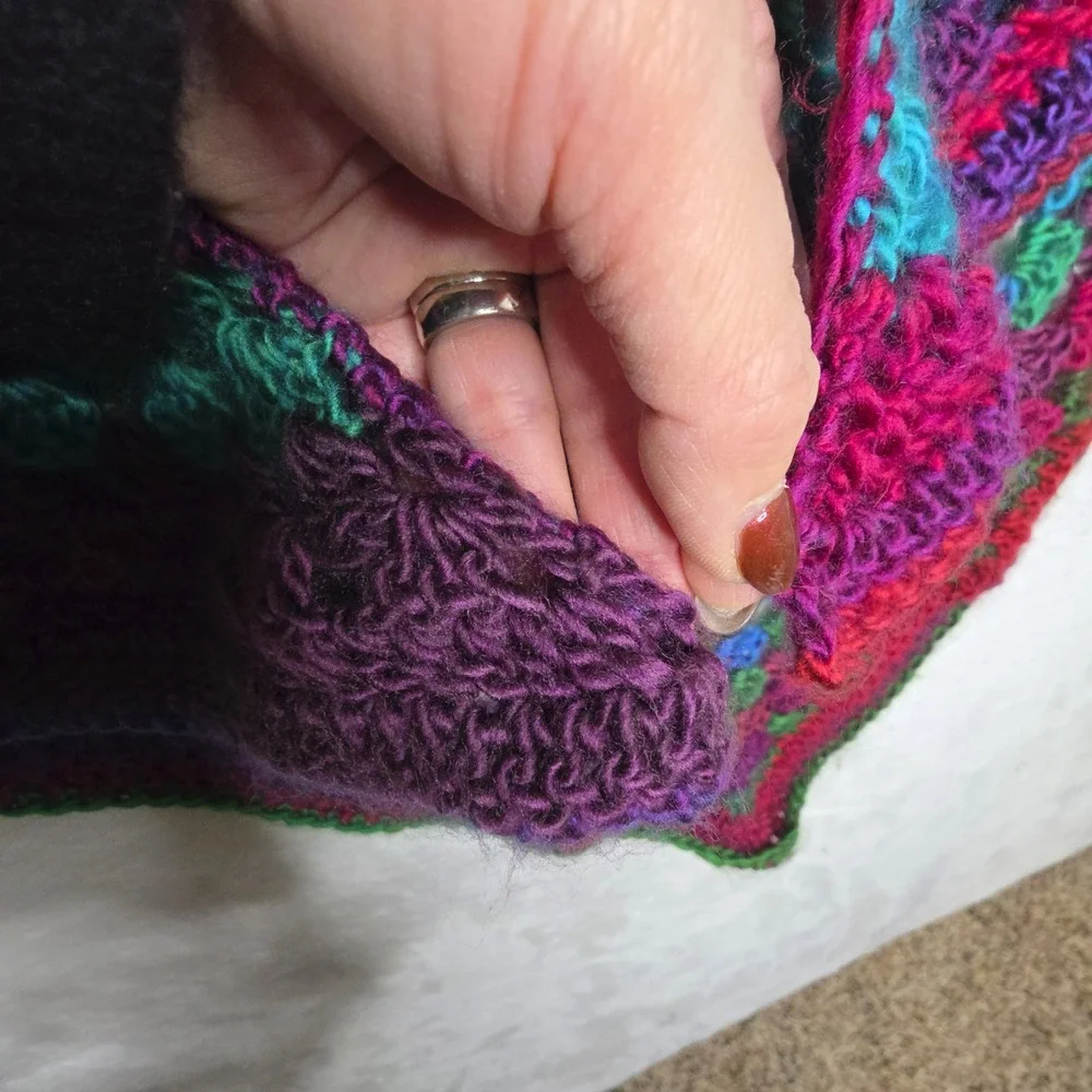 Boho Granny‎ Square Crochet Shawl Wrap Boho Multi Color Handmade Bright Colors